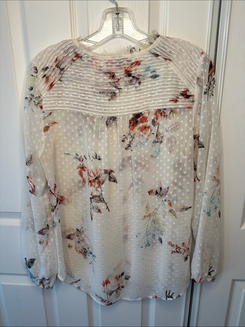 Daniel Rainn Ivory Sheer Swiss Dot Blouse with Multicolor Floral Print - Picture 3 of 9